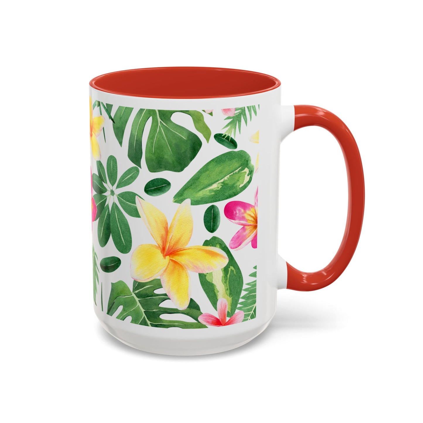 Tropical Floral Coffee Mug — Plumeria & Palm Accent Mug (11/15oz)