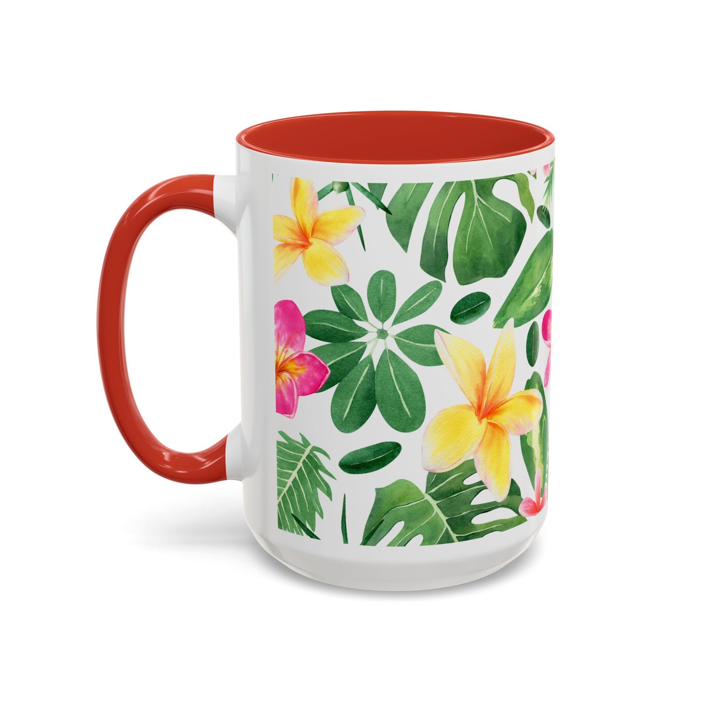 Tropical Floral Coffee Mug — Plumeria & Palm Accent Mug (11/15oz)
