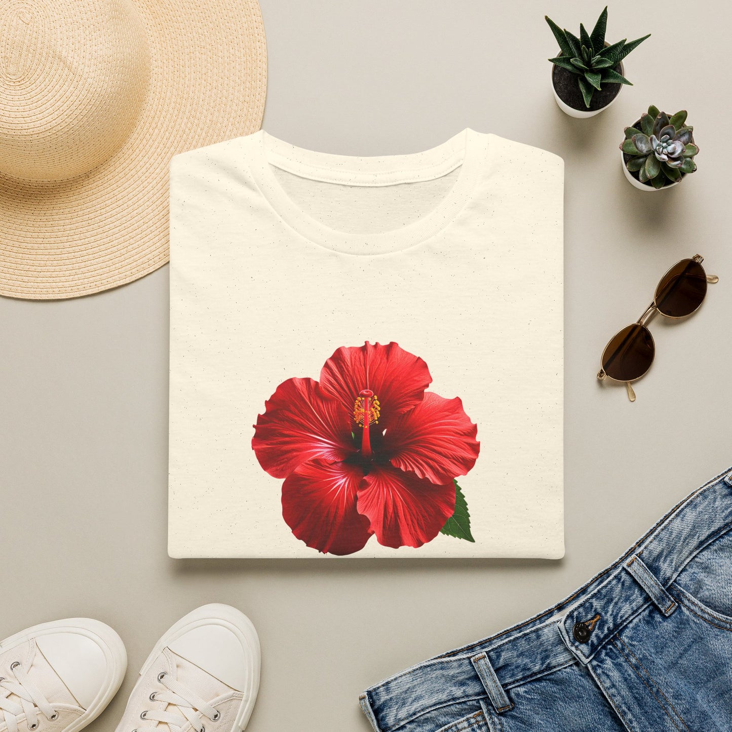 Hibiscus Floral T-Shirt — Red Tropical Flower Graphic Tee