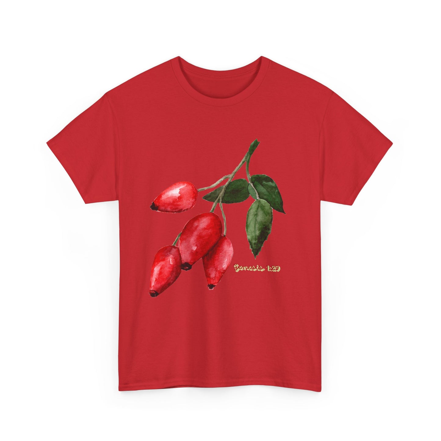 Rosehip Botanical Tee — Illustrated Rose Hips with Jeremiah 1:9 Scripture Accent