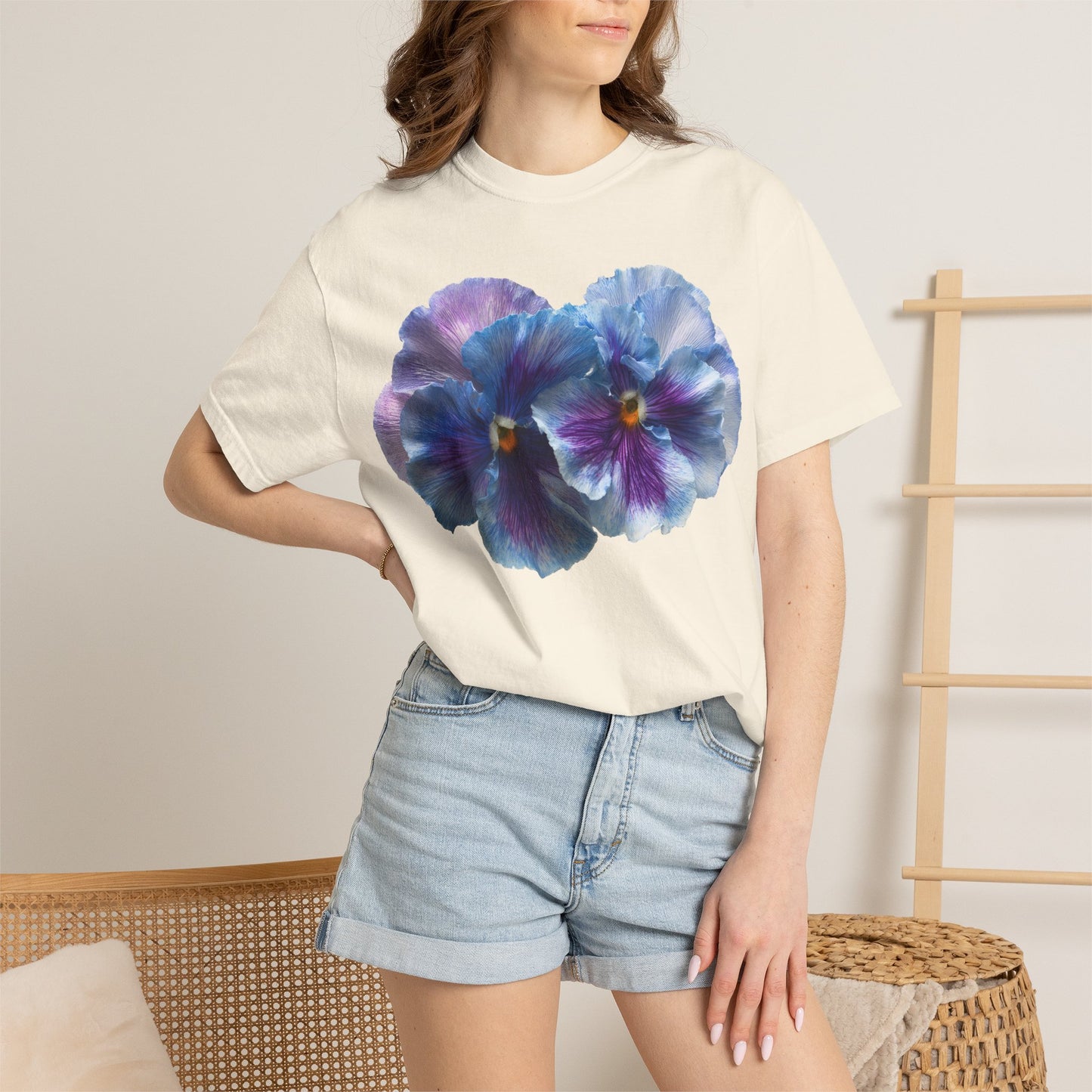 Pansy Watercolor T-Shirt — Purple Blue Floral Graphic Tee