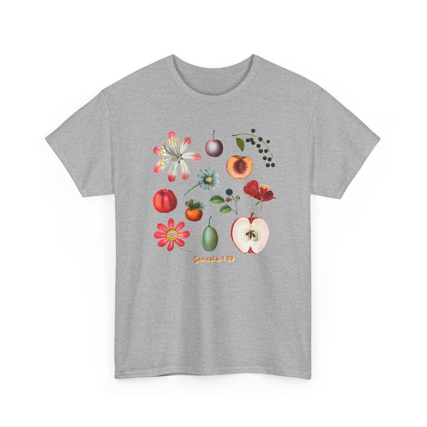 Botanical Fruit Garden T‑Shirt — Floral & Fruit Illustration Tee (Genesis 1:29)