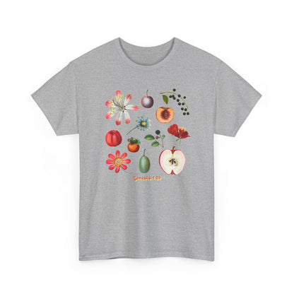 Botanical Fruit Garden T‑Shirt — Floral & Fruit Illustration Tee (Genesis 1:29)
