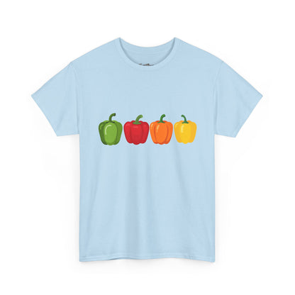 Bell Pepper Graphic Tee — Colorful Green Red Orange Yellow Peppers Shirt