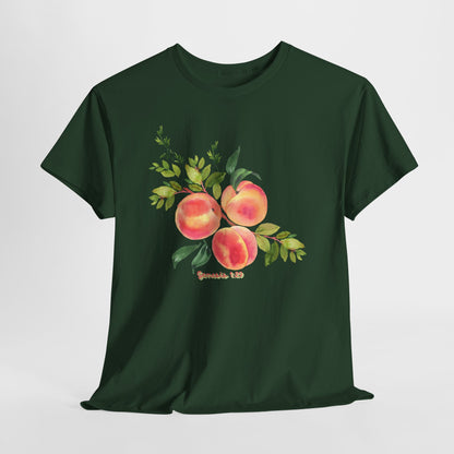 Peach Botanical Tee — Watercolor Fruit Graphic T‑Shirt