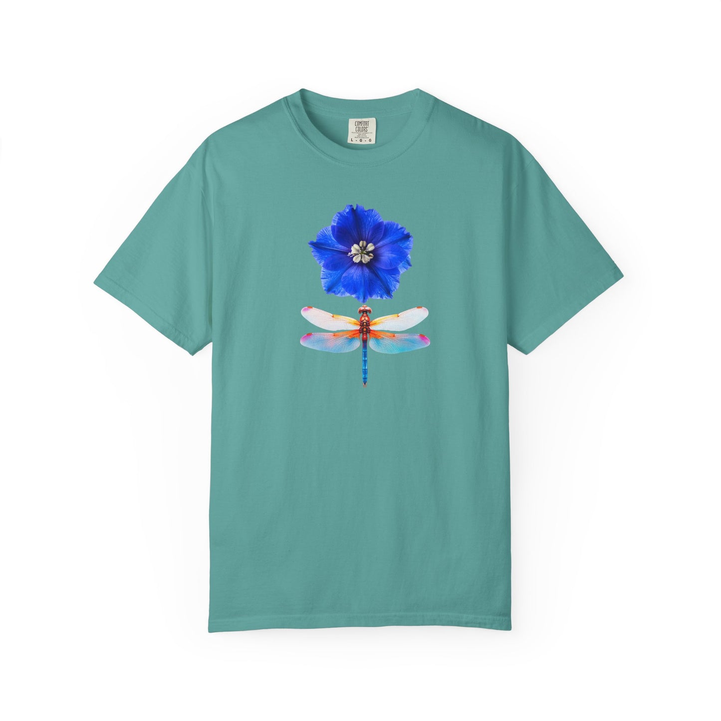 Dragonfly & Blue Blossom T-Shirt — Floral Nature Graphic Tee