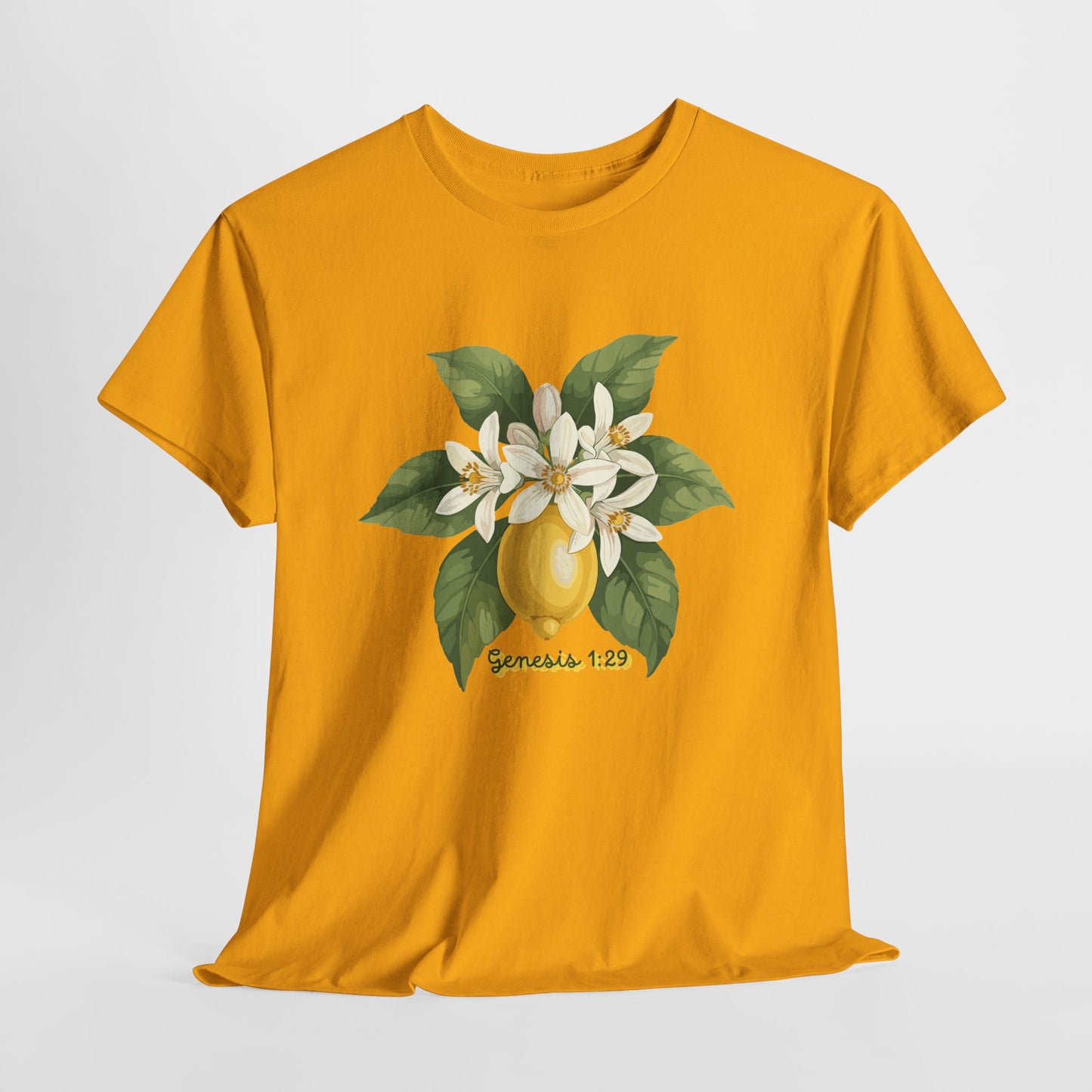 T-Shirt — Lemon Blossom Graphic Tee with 'Genesis 1:29' Scripture