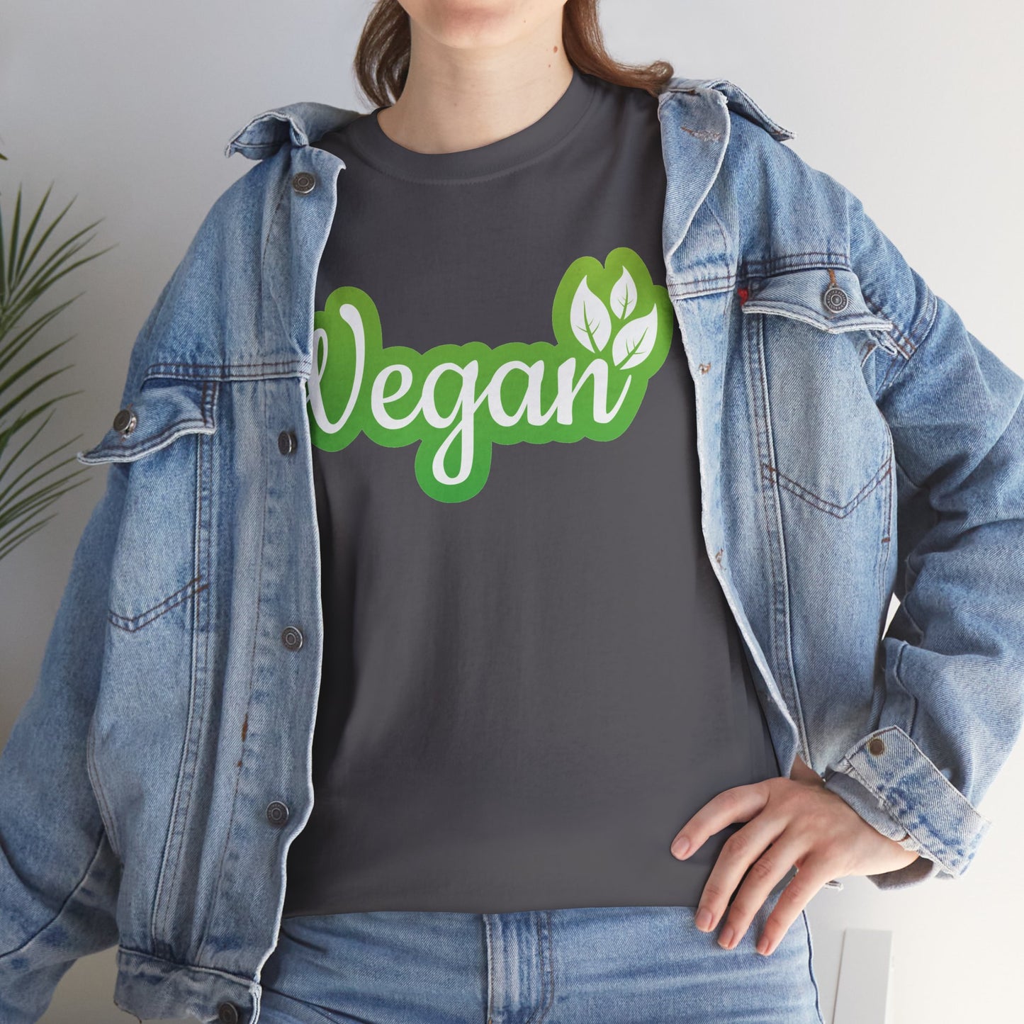 Vegan Script Tee — Green Leaf Eco-Friendly T-Shirt