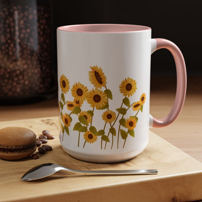 Sunflower Field Accent Tea Mug – Bright Floral 11/15oz Ceramic