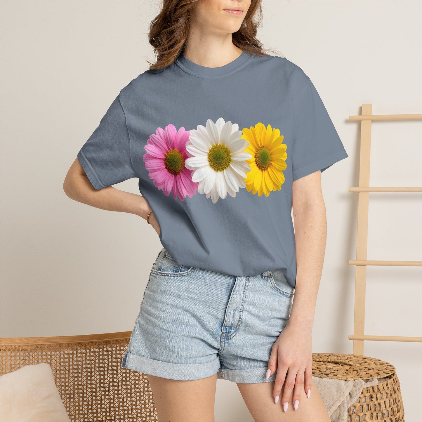Daisy Trio T-Shirt — Pink White Yellow Floral Tee