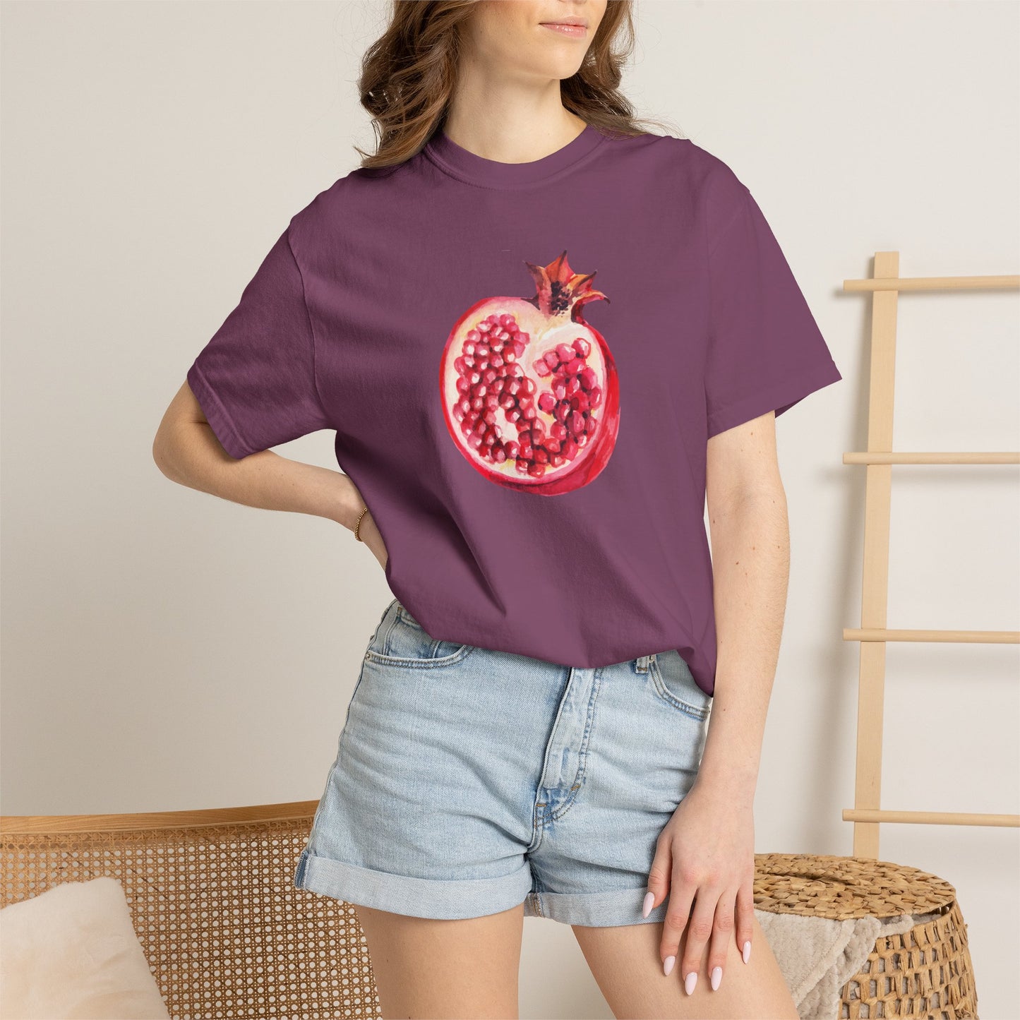 Pomegranate Watercolor T-Shirt — Fruit Illustration Tee for Foodies & Nature Lovers