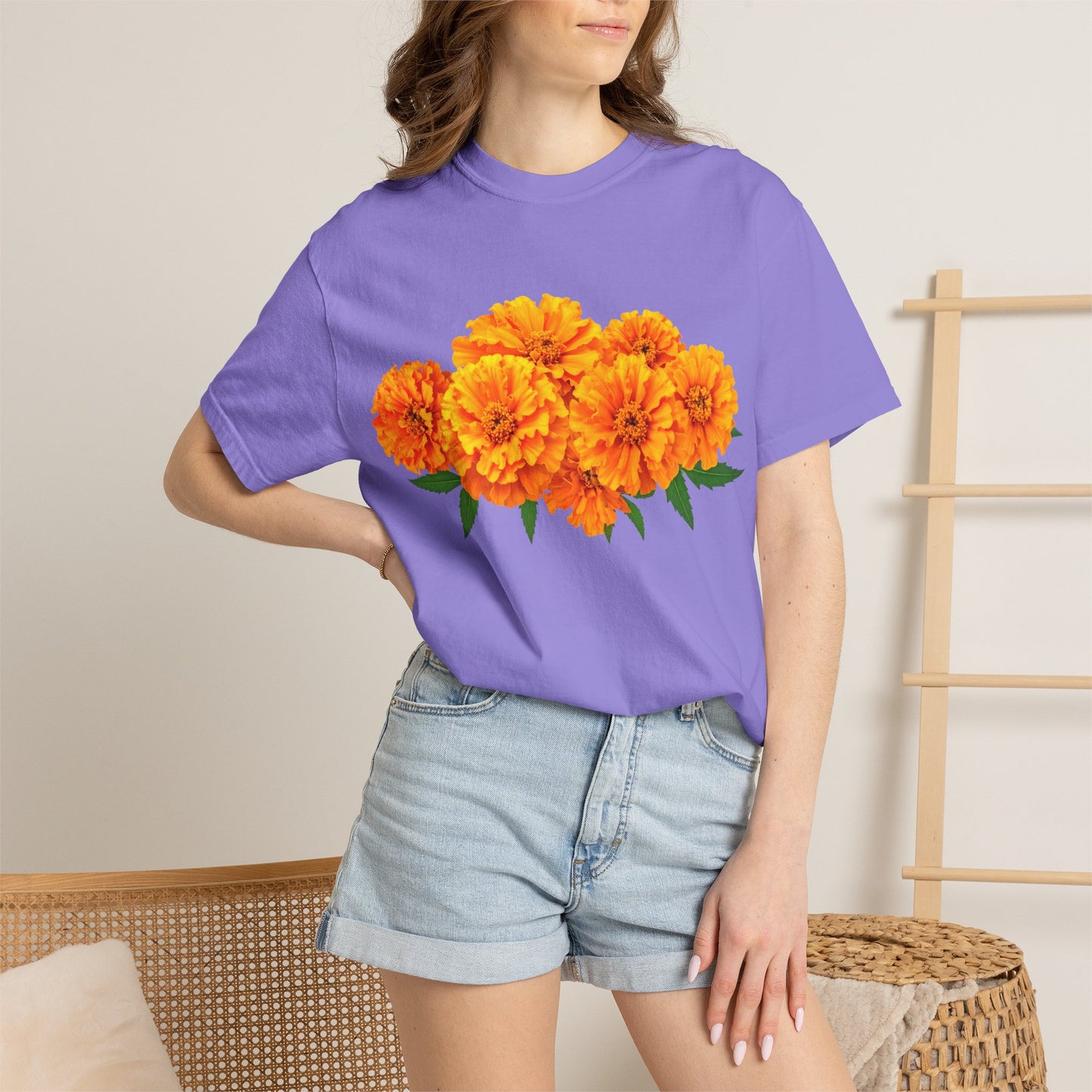 Marigold Blooms T-Shirt — Vibrant Floral Graphic Tee