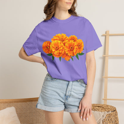 Marigold Blooms T-Shirt — Vibrant Floral Graphic Tee