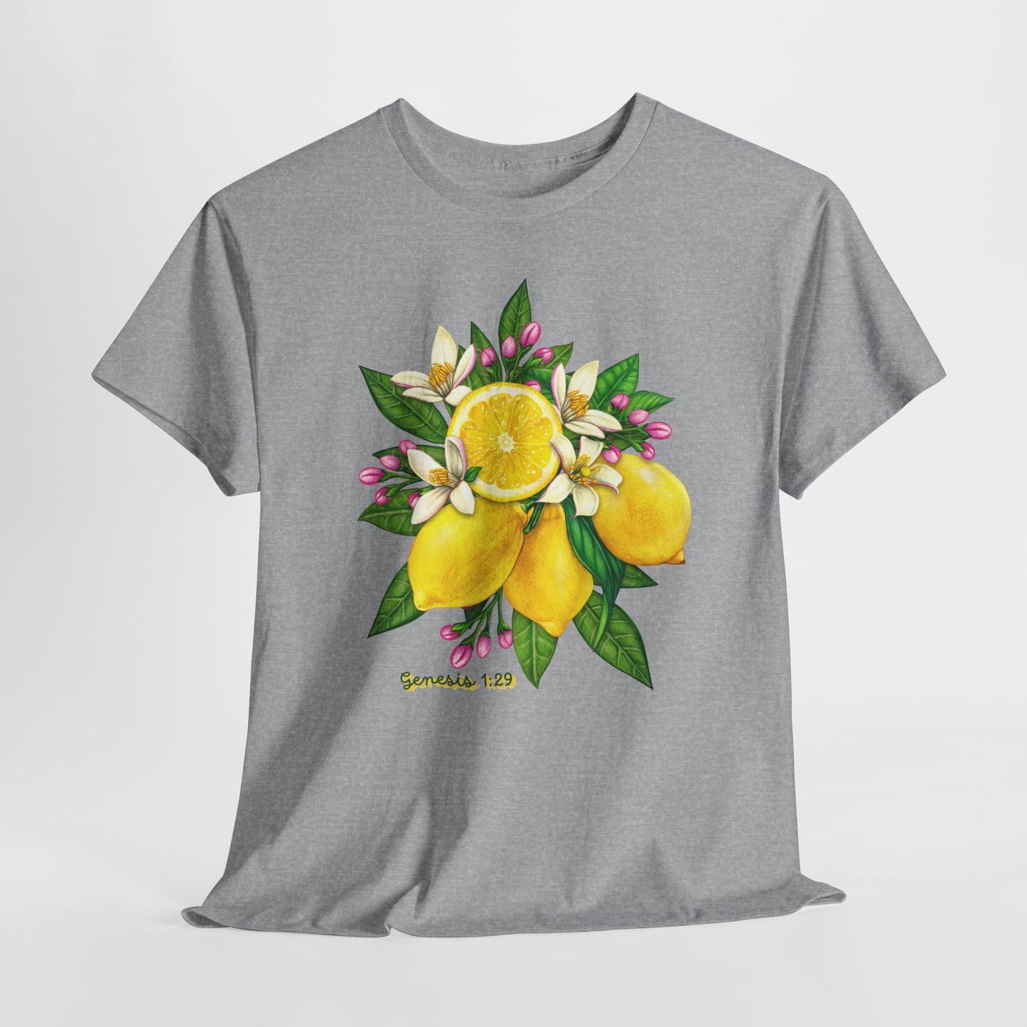 Lemon Blossom Tee — Botanical Citrus Graphic T‑Shirt (Genesis 1:29)