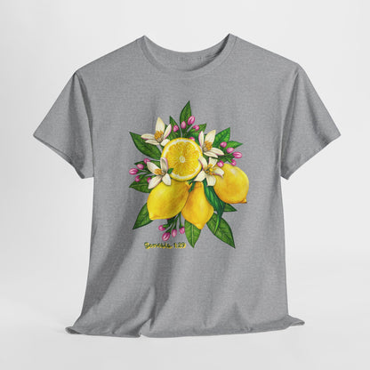 Lemon Blossom Tee — Botanical Citrus Graphic T‑Shirt (Genesis 1:29)