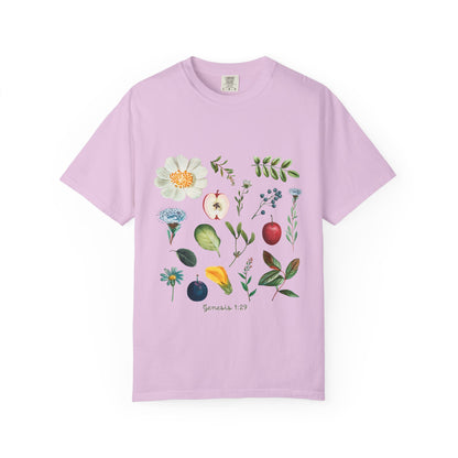 Floral Fruits Botanical Tee — Jeremiah 1:9 Scripture Garden T-Shirt