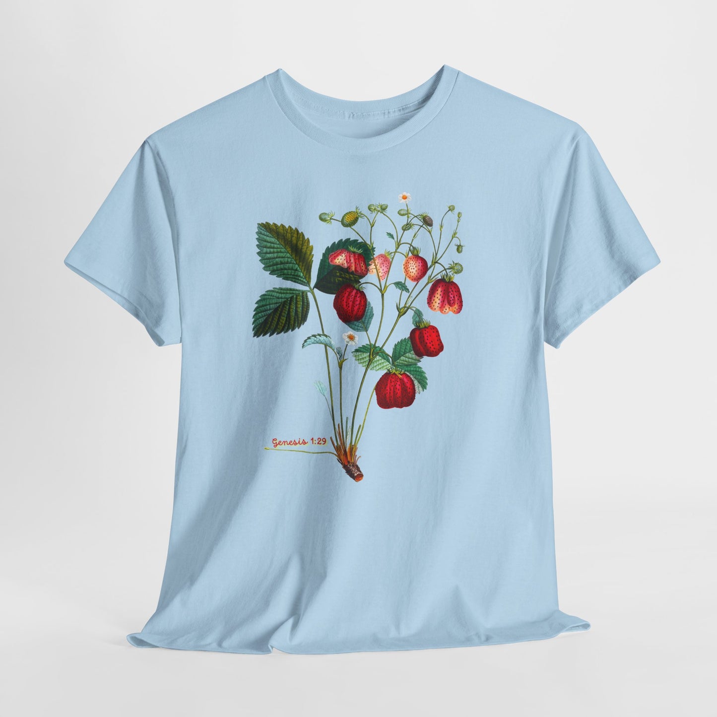 Strawberry Botanical Tee — Vintage Fruit Illustration T-Shirt Genesis 1:29