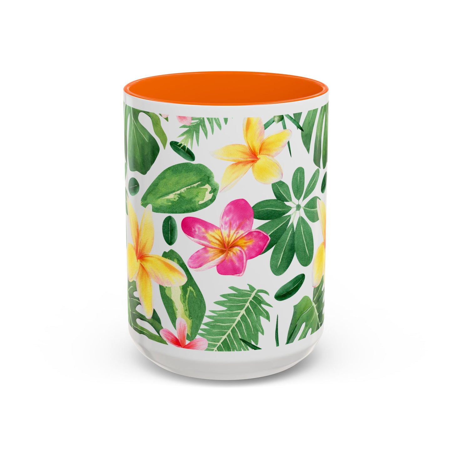 Tropical Floral Coffee Mug — Plumeria & Palm Accent Mug (11/15oz)