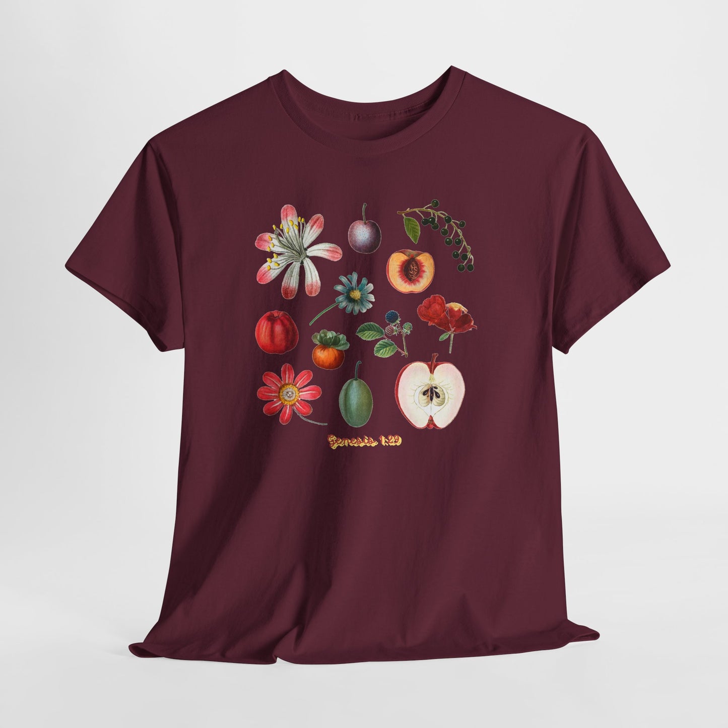 Botanical Fruit Garden T‑Shirt — Floral & Fruit Illustration Tee (Genesis 1:29)