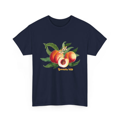 Peach Botanical Tee — Vintage Fruit Illustration T-Shirt ("Genesis 1:29")