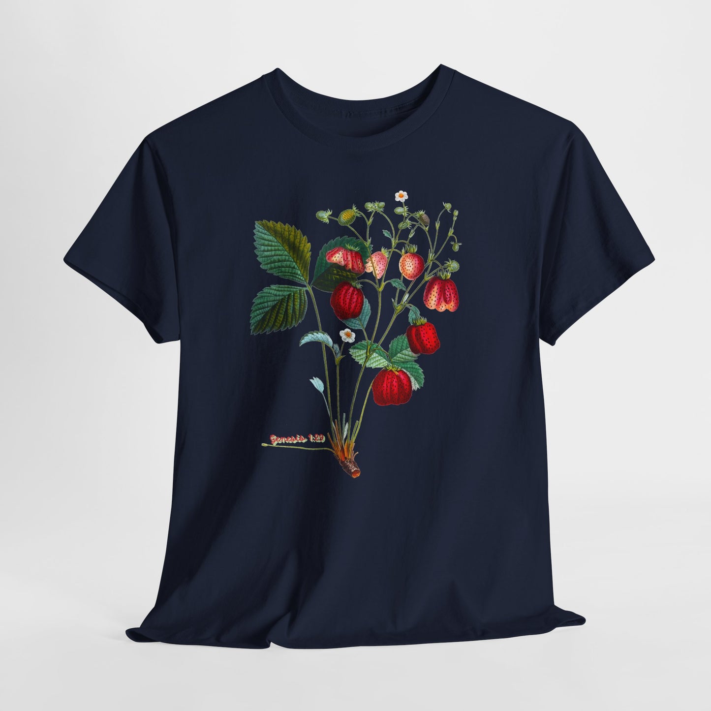 Strawberry Botanical Tee — Vintage Fruit Illustration T-Shirt Genesis 1:29