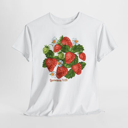 Strawberry Cluster Tee — Vintage Botanical Fruit Graphic (Genesis 1:29)