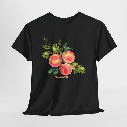 Peach Botanical Tee — Watercolor Fruit Graphic T‑Shirt