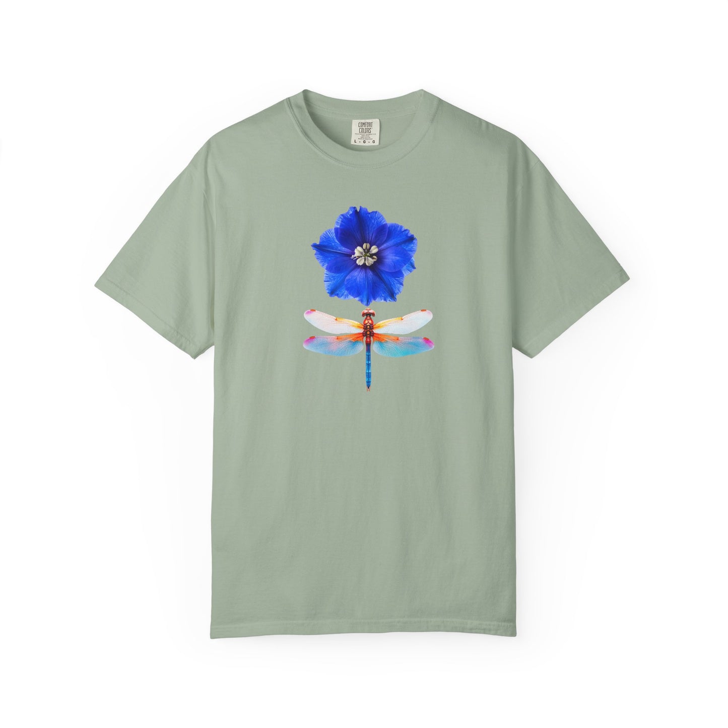 Dragonfly & Blue Blossom T-Shirt — Floral Nature Graphic Tee