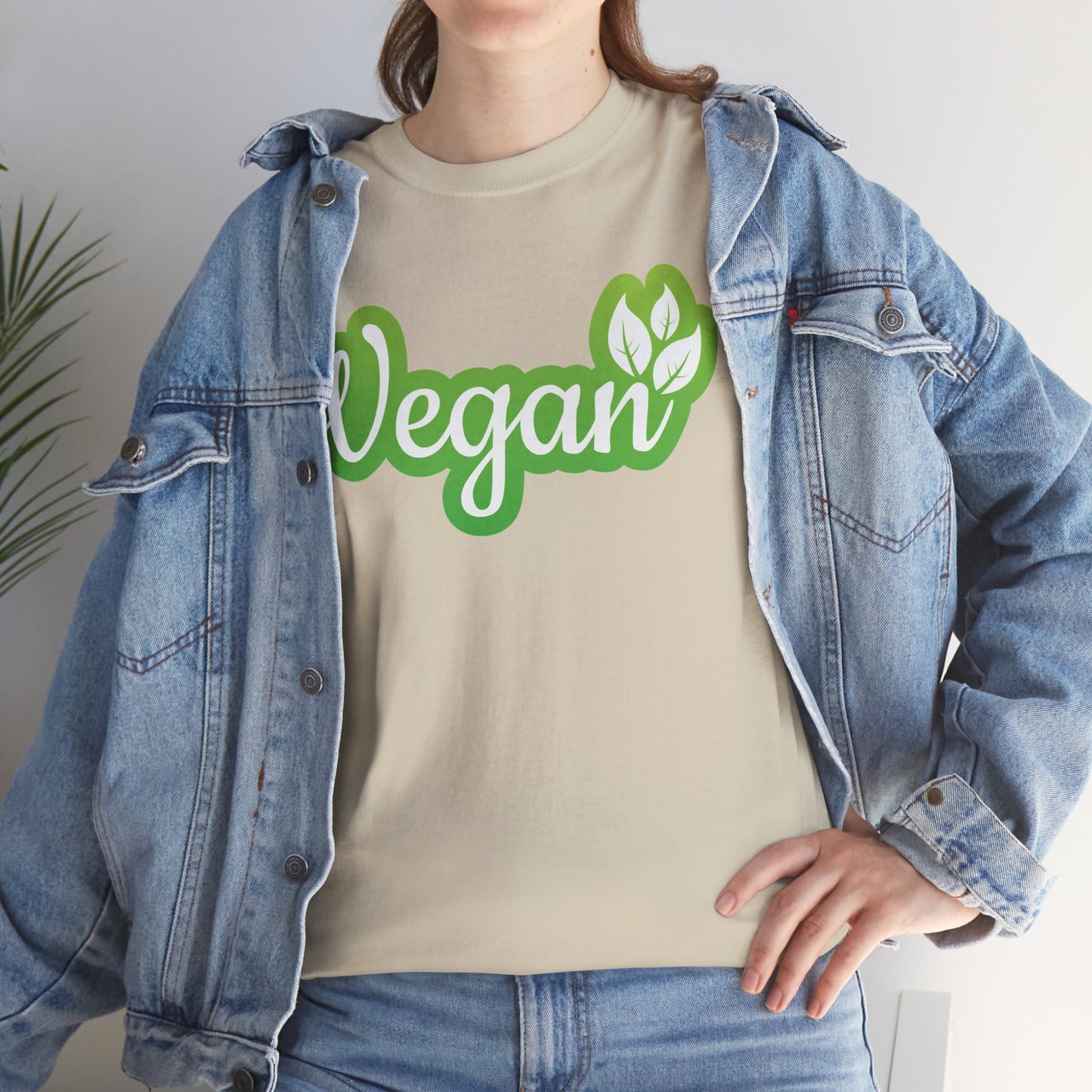 Vegan Script Tee — Green Leaf Eco-Friendly T-Shirt