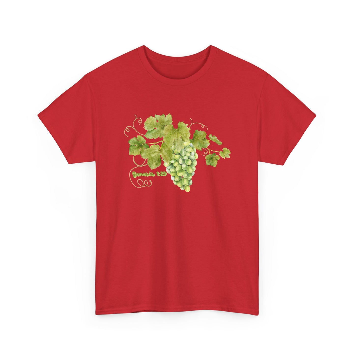 Genesis 1:29 Grapevine Watercolor T-Shirt — Green Grape Vines Tee
