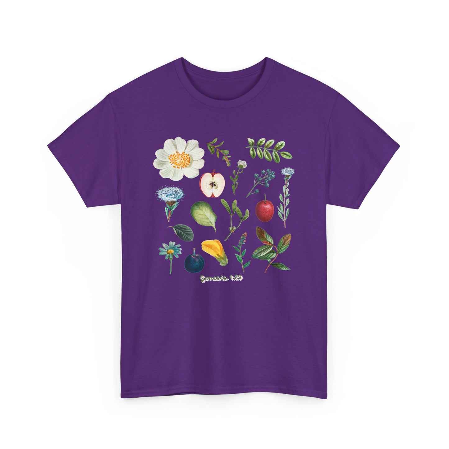 Botanical Fruit & Flower Tee — Watercolor Garden Illustration T-Shirt Genesis 1:29
