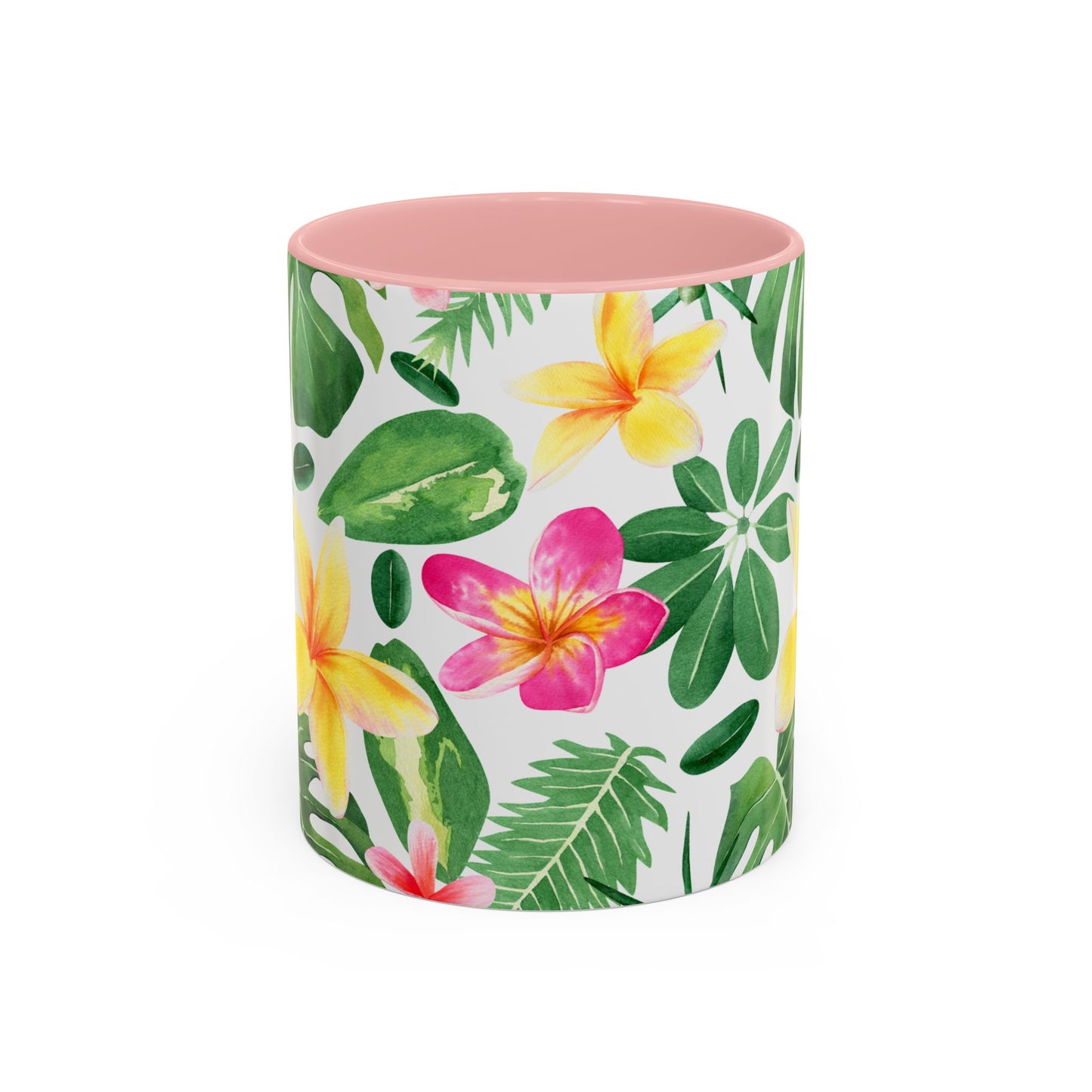 Tropical Floral Coffee Mug — Plumeria & Palm Accent Mug (11/15oz)