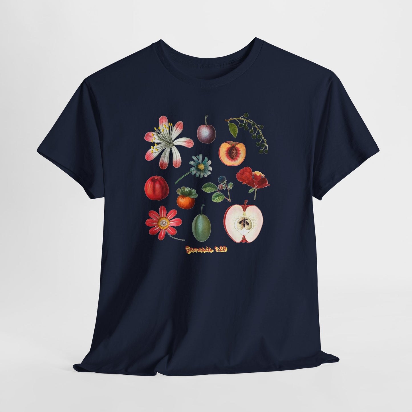 Botanical Fruit Garden T‑Shirt — Floral & Fruit Illustration Tee (Genesis 1:29)