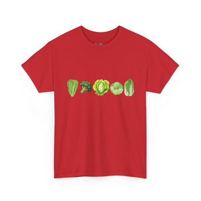 Vegetable Row T-Shirt — Green Veggies Lettuce Broccoli Cabbage Graphic Tee