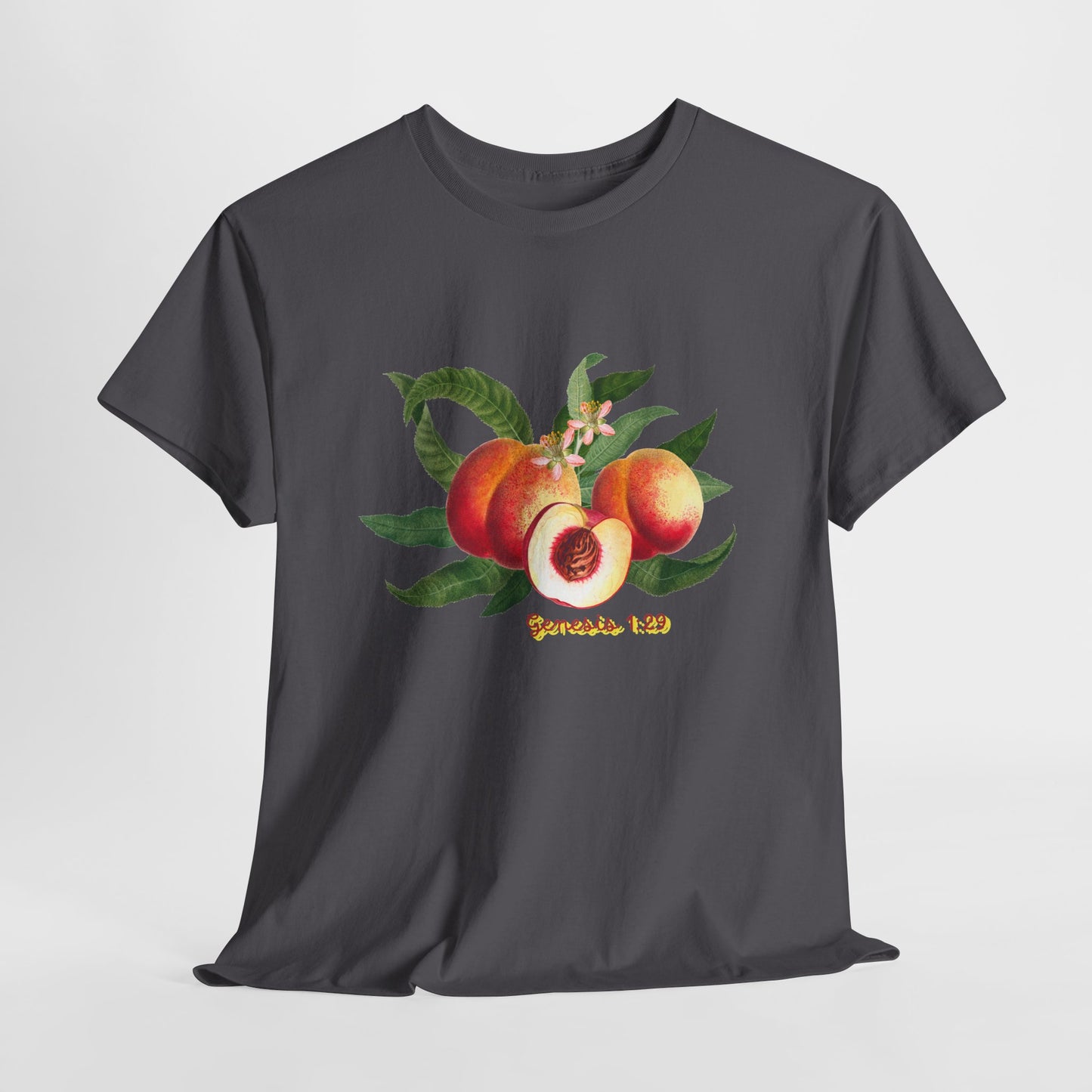 Peach Botanical Tee — Vintage Fruit Illustration T-Shirt ("Genesis 1:29")