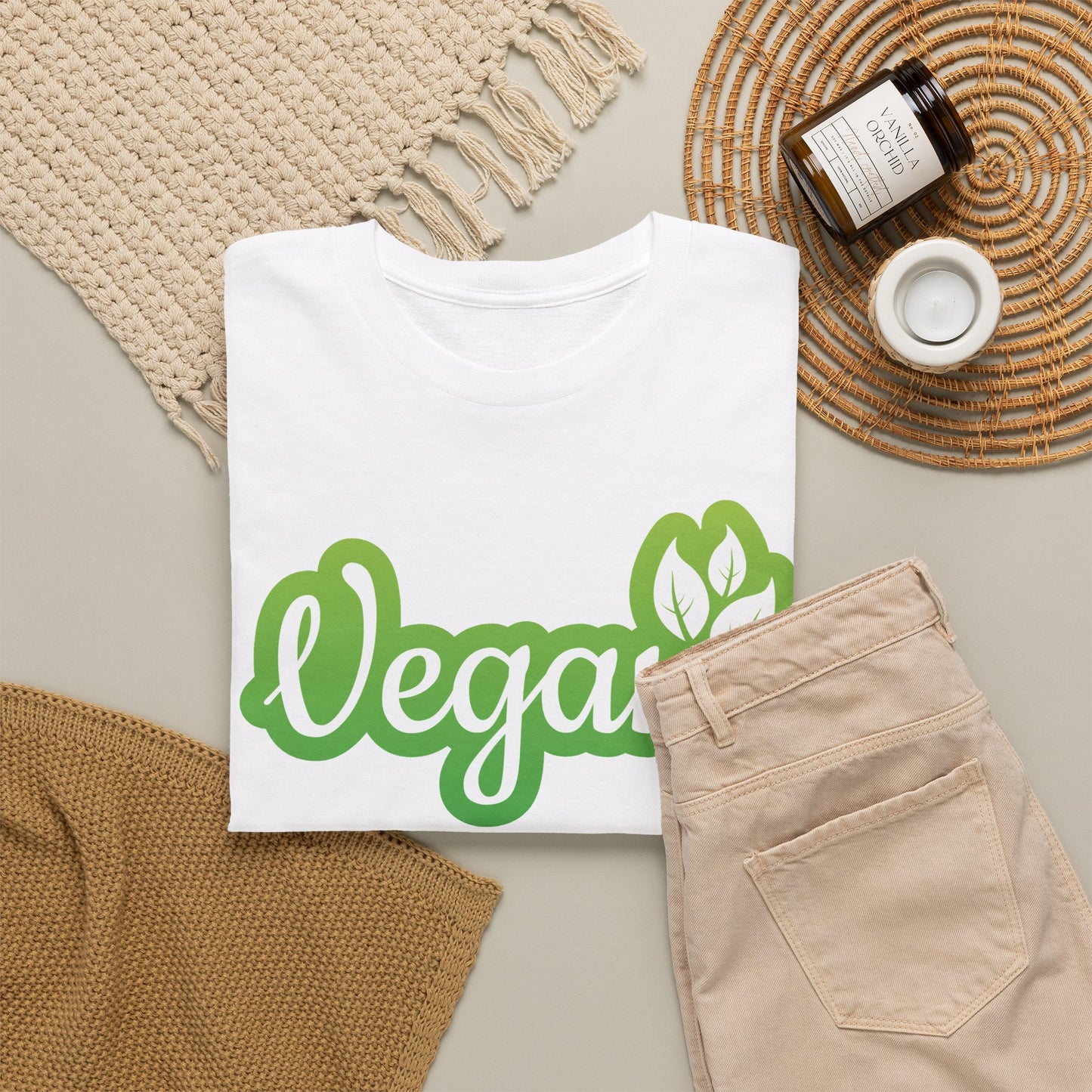 Vegan Script Tee — Green Leaf Eco-Friendly T-Shirt