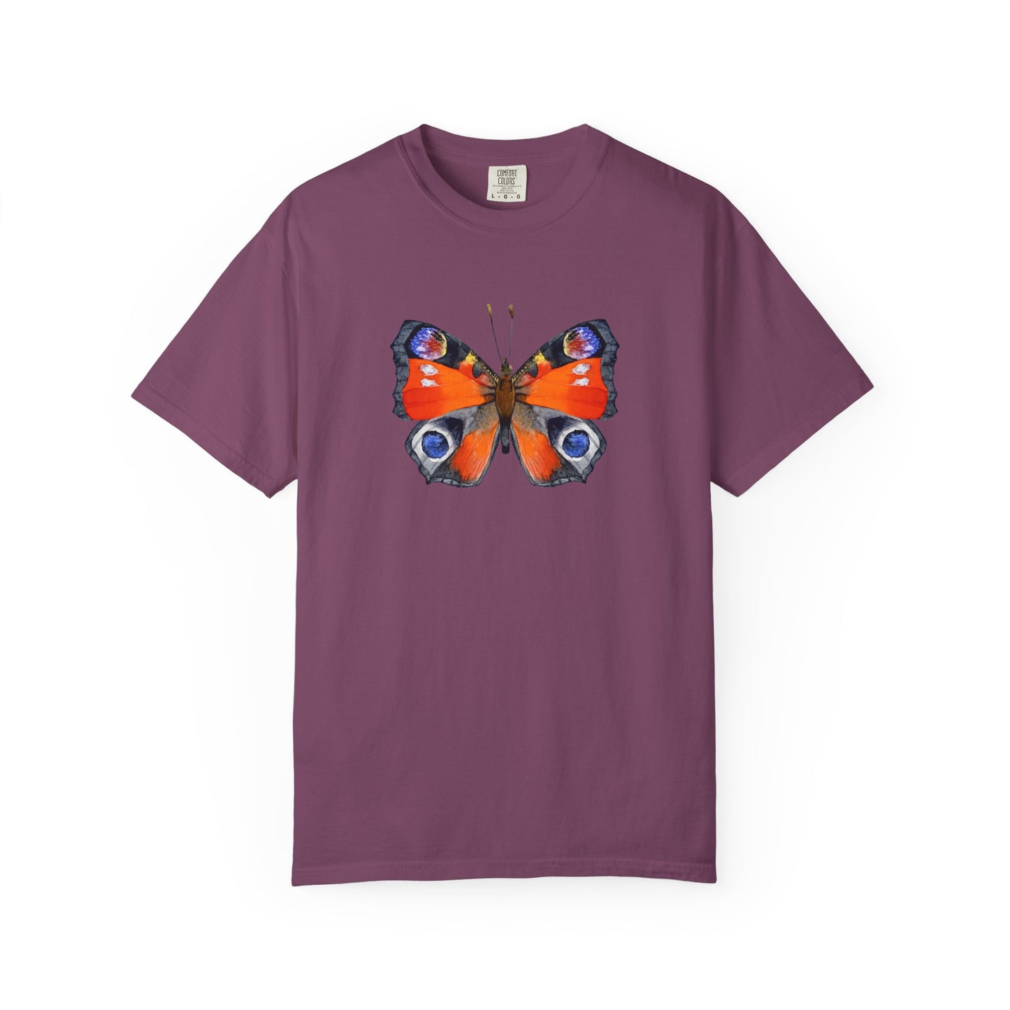 Butterfly Graphic T-Shirt — Vibrant Peacock Butterfly Print on Natural Tee
