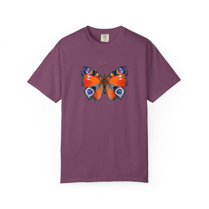 Butterfly Graphic T-Shirt — Vibrant Peacock Butterfly Print on Natural Tee