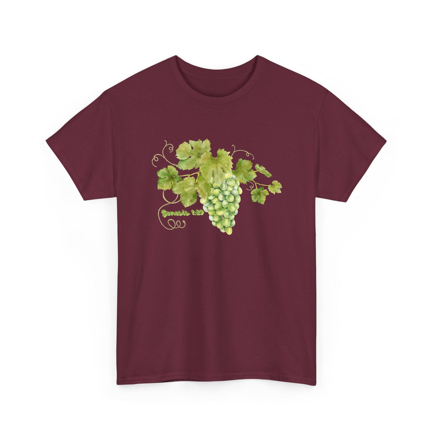 Genesis 1:29 Grapevine Watercolor T-Shirt — Green Grape Vines Tee