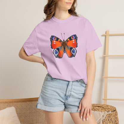 Butterfly Graphic T-Shirt — Vibrant Peacock Butterfly Print on Natural Tee