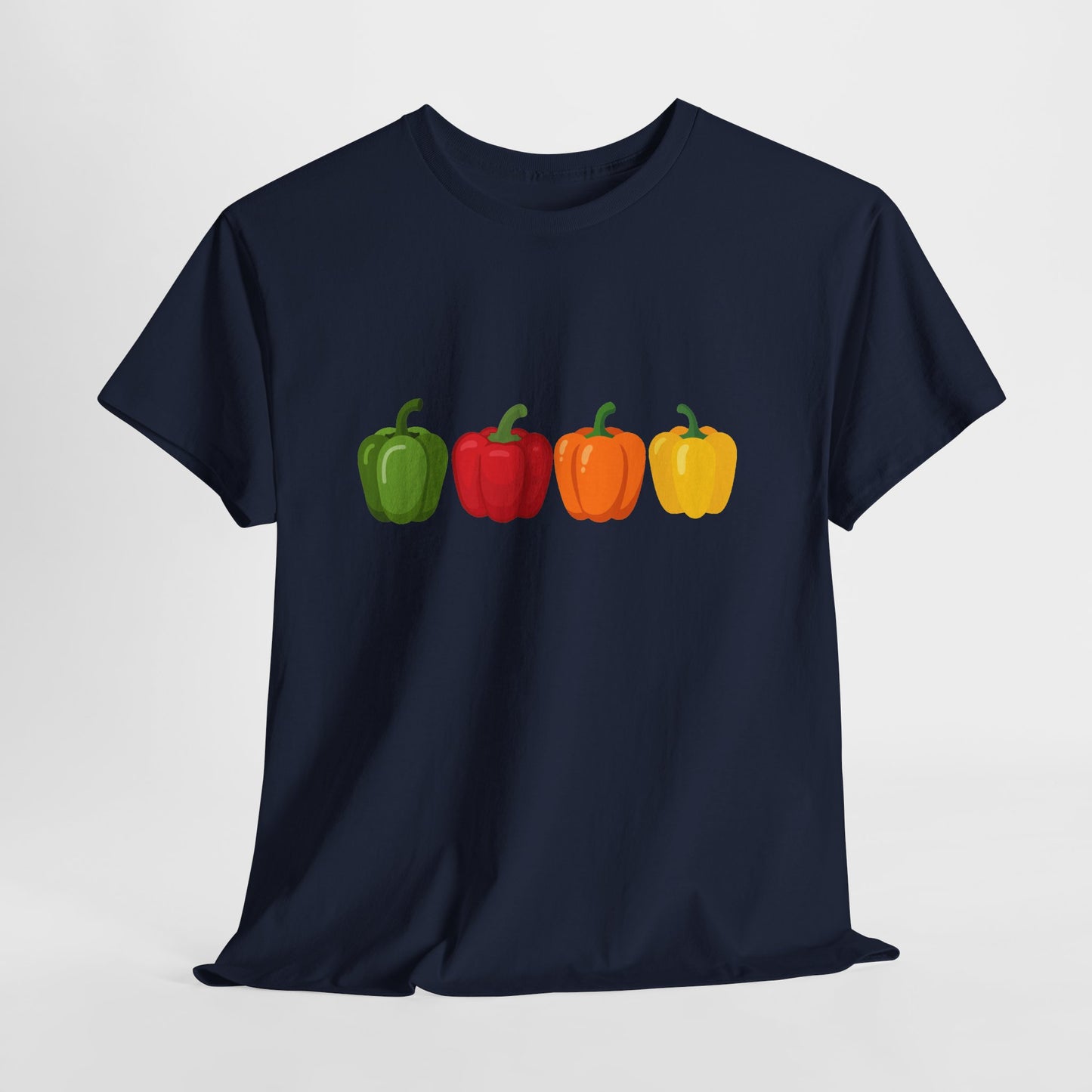 Bell Pepper Graphic Tee — Colorful Green Red Orange Yellow Peppers Shirt