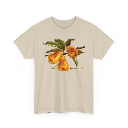Pear Branch Tee — Watercolor Fruit Graphic T‑Shirt (Genesis 1:29)