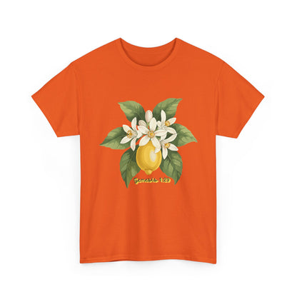 T-Shirt — Lemon Blossom Graphic Tee with 'Genesis 1:29' Scripture