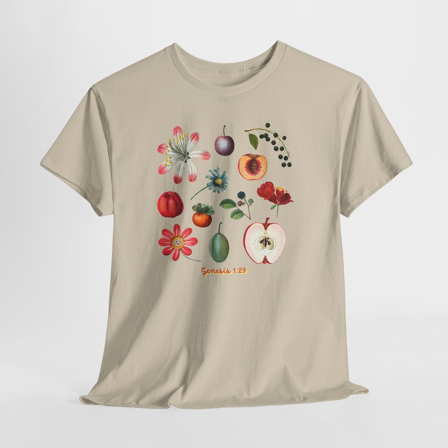 Botanical Fruit Garden T‑Shirt — Floral & Fruit Illustration Tee (Genesis 1:29)