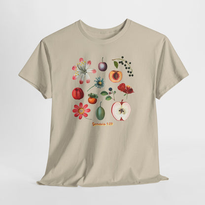 Botanical Fruit Garden T‑Shirt — Floral & Fruit Illustration Tee (Genesis 1:29)