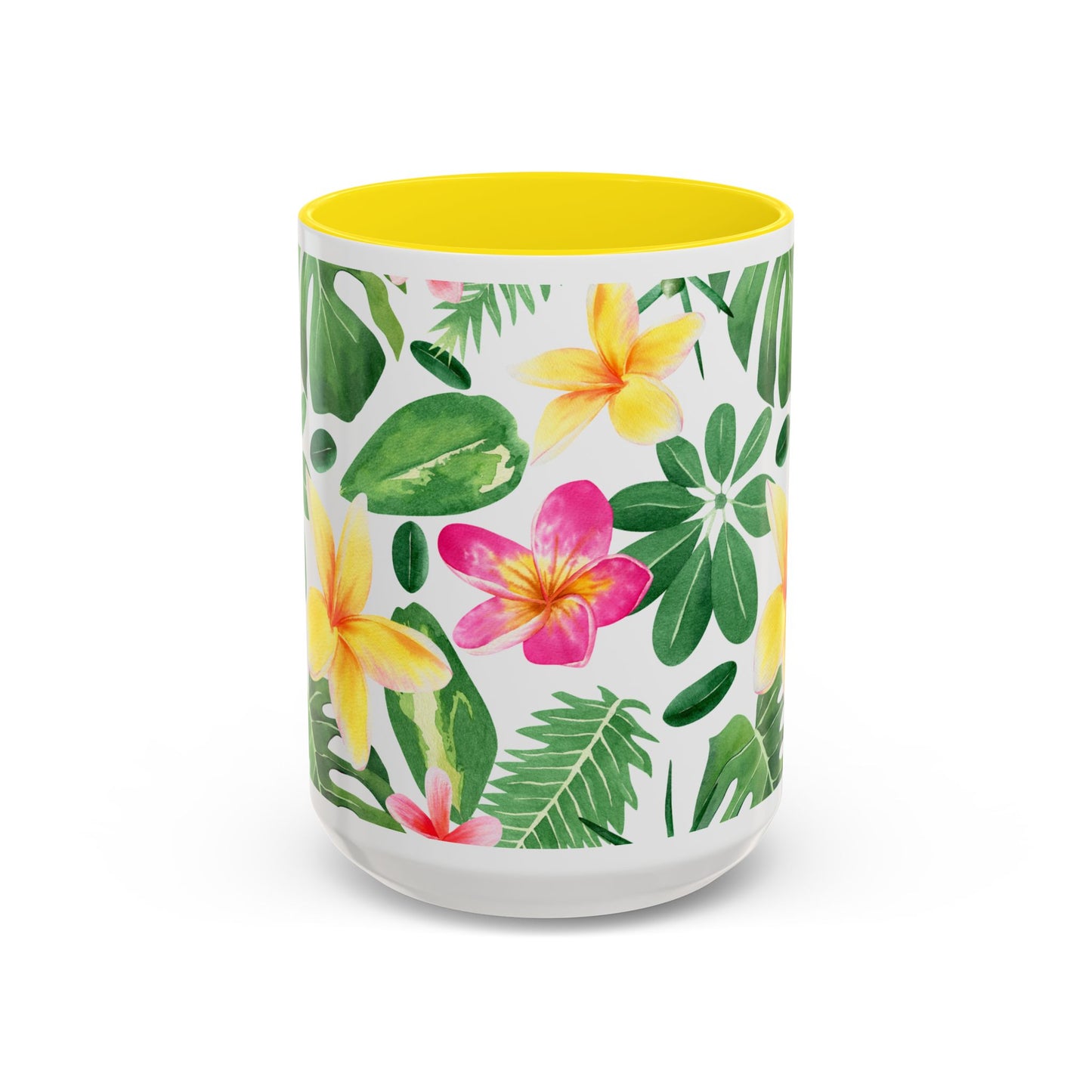 Tropical Floral Coffee Mug — Plumeria & Palm Accent Mug (11/15oz)