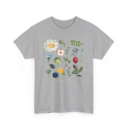 Botanical Fruit & Flower Tee — Watercolor Garden Illustration T-Shirt Genesis 1:29
