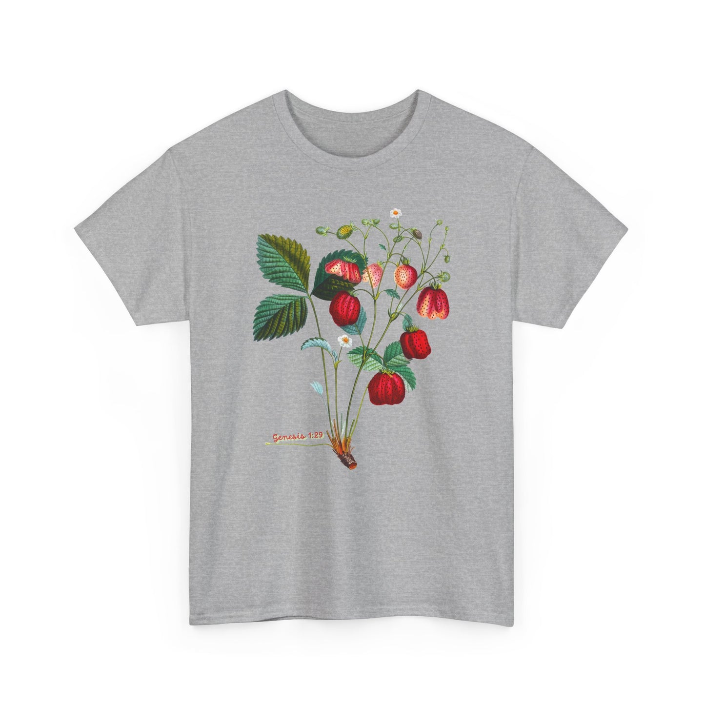 Strawberry Botanical Tee — Vintage Fruit Illustration T-Shirt Genesis 1:29