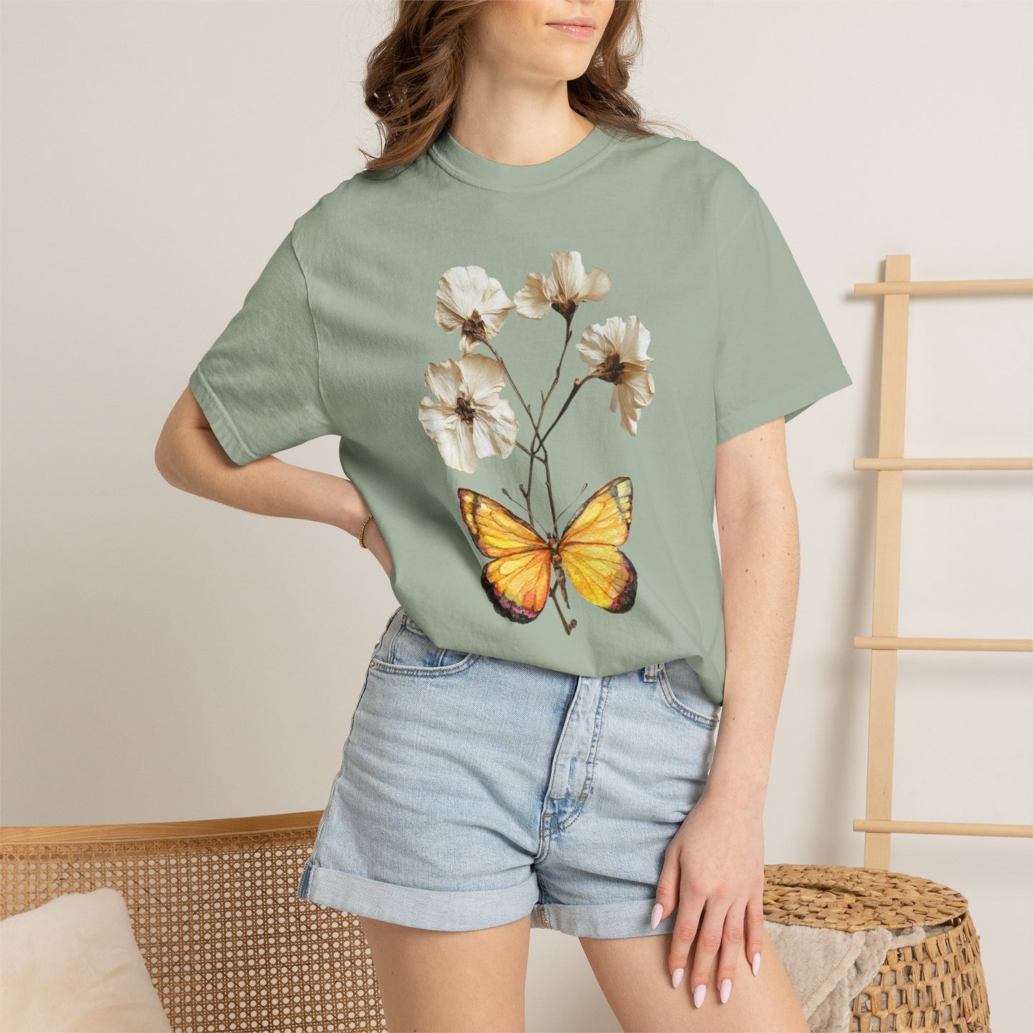 Butterfly & Dried Flowers Graphic T-Shirt — Vintage Botanical Tee
