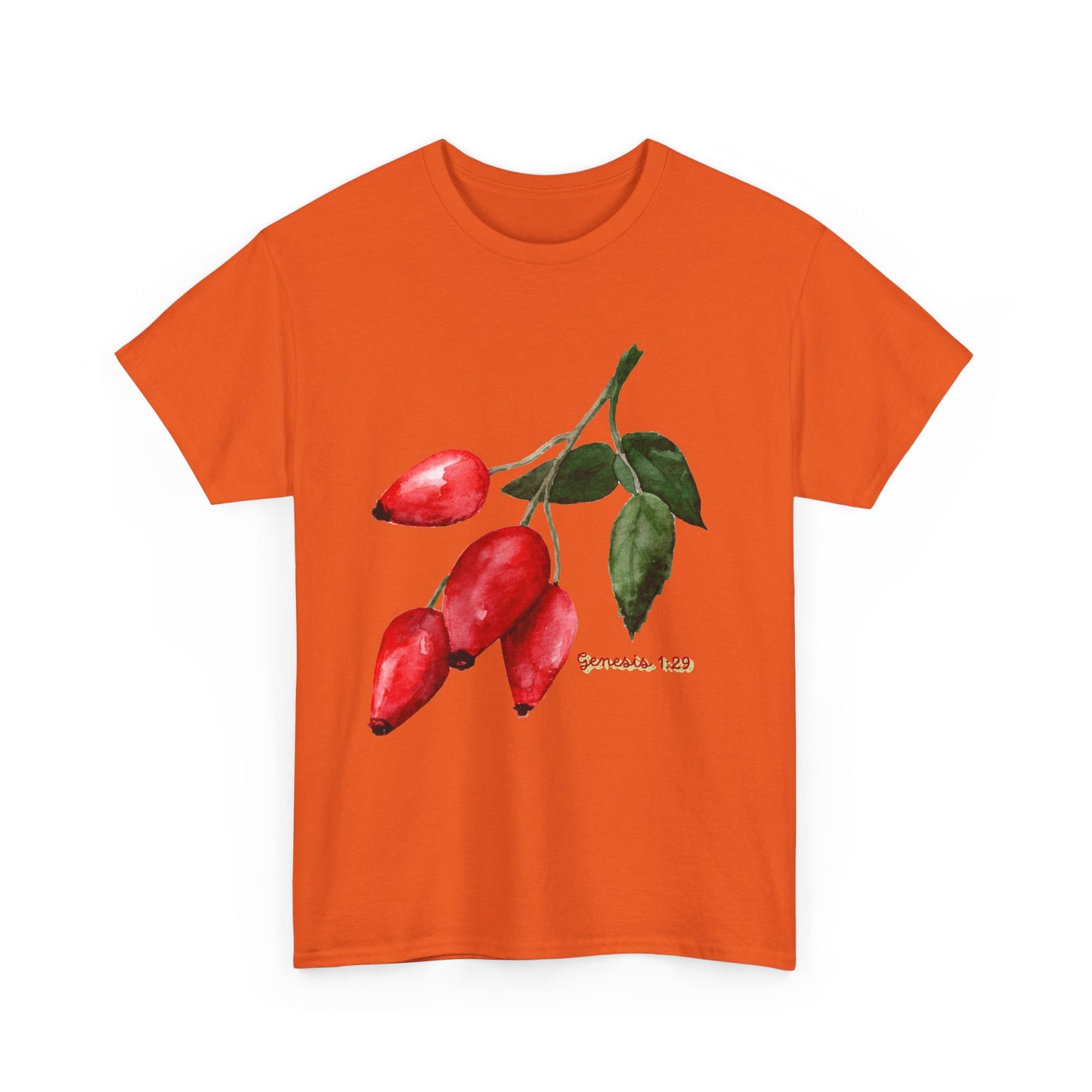 Rosehip Botanical Tee — Illustrated Rose Hips with Jeremiah 1:9 Scripture Accent